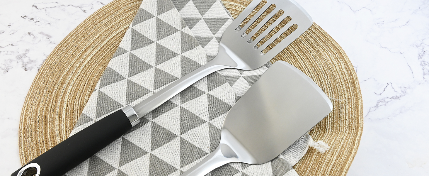 14-in Spatula Set, 18/0 Stianless Steel Heavy Duty Turner & Slotted Spatula, Kitchen Cooking Utensils Set, High Heat Resistant, Grilling Frying Serving Food, Pack of 2