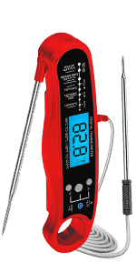 New 2-in-1 Instant Read Meat Thermometer for Cooking, Fast & Precise Digital Food Thermometer with Backlight, Magnet, Waterproof and Dual Foldable Probe for Kitchen Oven, Deep Fry, BBQ, Grill (Black)