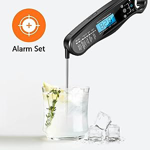 New 2-in-1 Instant Read Meat Thermometer for Cooking, Fast & Precise Digital Food Thermometer with Backlight, Magnet, Waterproof and Dual Foldable Probe for Kitchen Oven, Deep Fry, BBQ, Grill (Black)