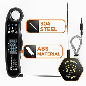 New 2-in-1 Instant Read Meat Thermometer for Cooking, Fast & Precise Digital Food Thermometer with Backlight, Magnet, Waterproof and Dual Foldable Probe for Kitchen Oven, Deep Fry, BBQ, Grill (Black)