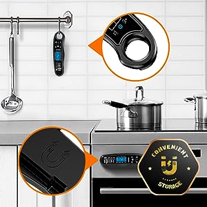 New 2-in-1 Instant Read Meat Thermometer for Cooking, Fast & Precise Digital Food Thermometer with Backlight, Magnet, Waterproof and Dual Foldable Probe for Kitchen Oven, Deep Fry, BBQ, Grill (Black)