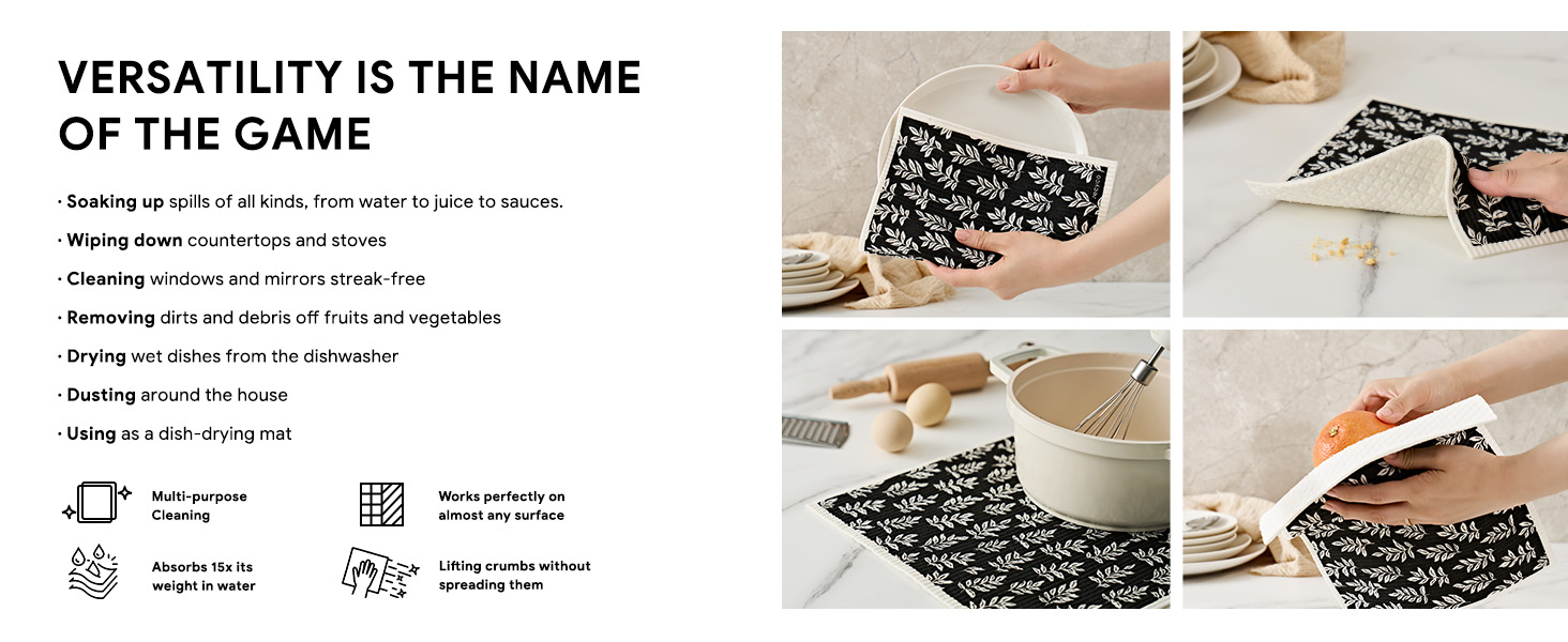 RECYCO Swedish Dishcloths for Kitchen | 4 Pack Oversized Washable Dish Rags | Large Cellulose Reusable Cleaning Paper Towels | Absorbent Counter Dish Cloth Sponge XL Kitchen Wipes, 12