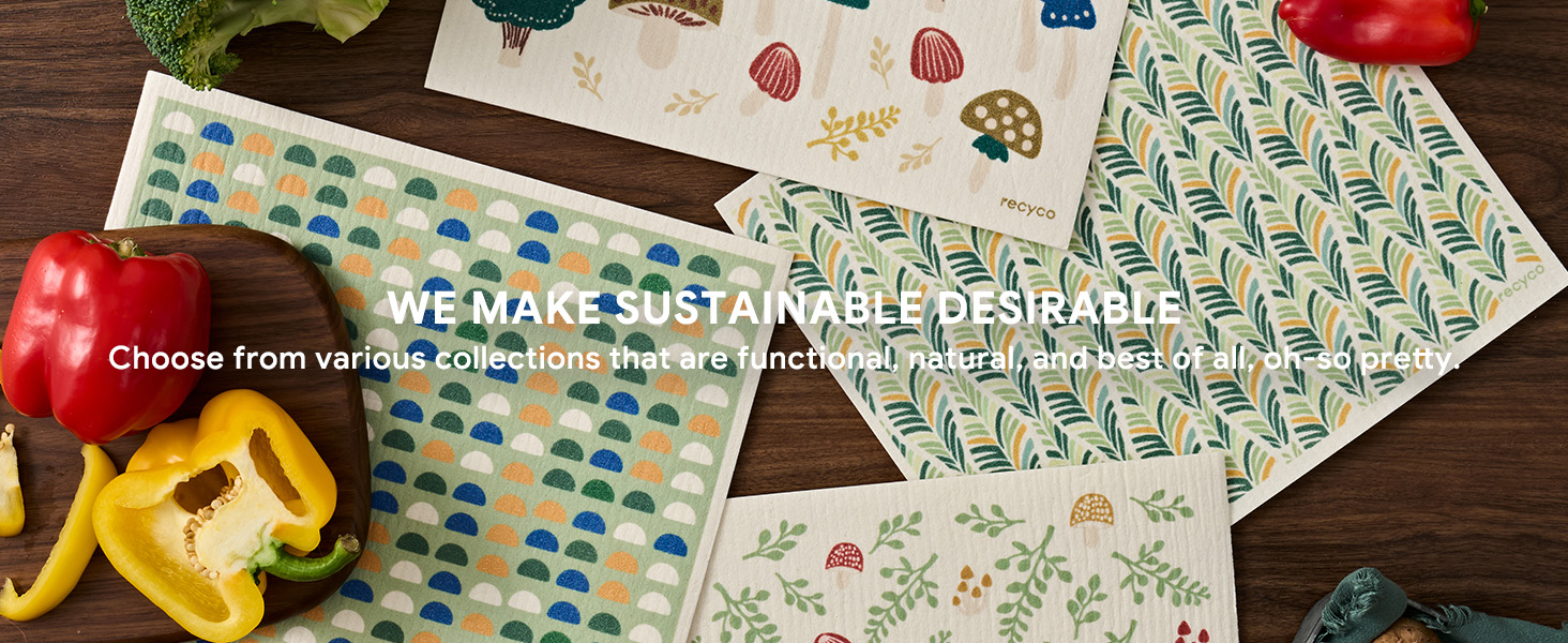 RECYCO Swedish Dishcloths for Kitchen | 4 Pack Oversized Washable Dish Rags | Large Cellulose Reusable Cleaning Paper Towels | Absorbent Counter Dish Cloth Sponge XL Kitchen Wipes, 12