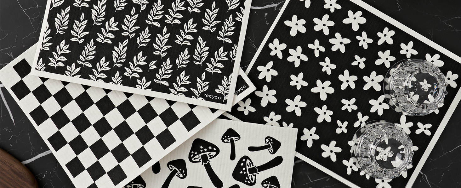 RECYCO Swedish Dishcloths for Kitchen | 4 Pack Oversized Washable Dish Rags | Large Cellulose Reusable Cleaning Paper Towels | Absorbent Counter Dish Cloth Sponge XL Kitchen Wipes, 12