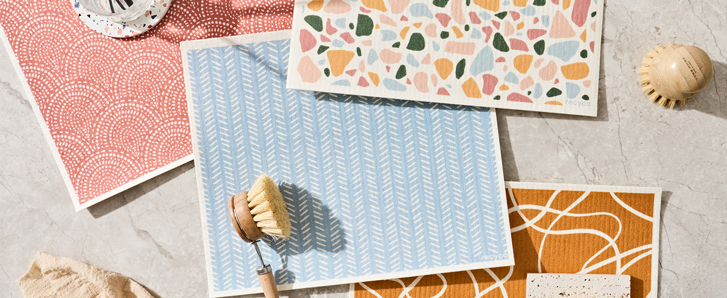 RECYCO Swedish Dishcloths for Kitchen | 4 Pack Oversized Washable Dish Rags | Large Cellulose Reusable Cleaning Paper Towels | Absorbent Counter Dish Cloth Sponge XL Kitchen Wipes, 12