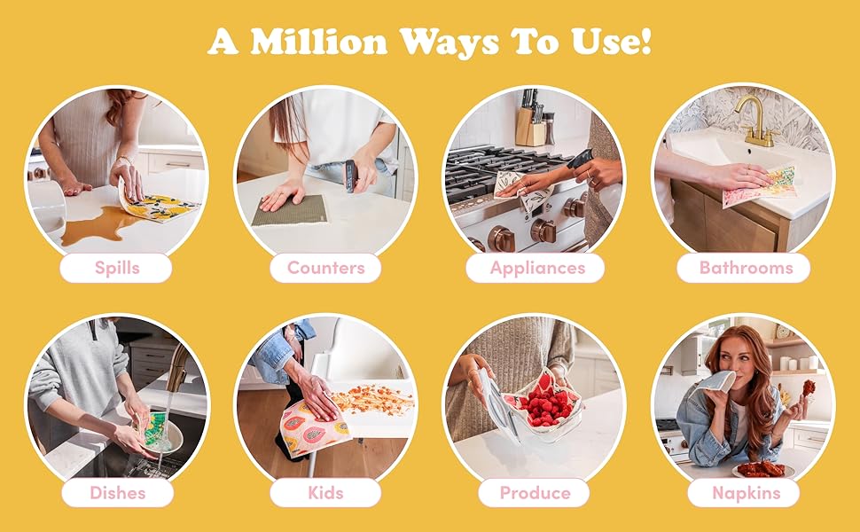 Papaya Reusable Paper Towels, Premium Swedish Dishcloths with Hook, Non-Scratch Reusable Paper Towel, 1 Sheet Replaces 17 Rolls - 2 Sheets, 1 Hook