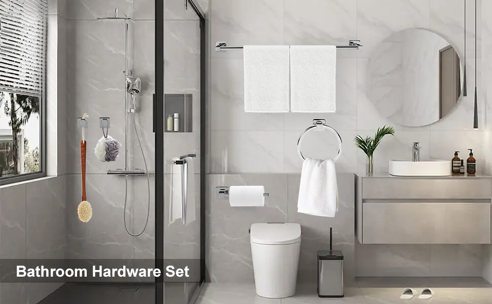 5 Pieces Polished Chrome Bathroom Hardware Accessories Set,Stainless Steel 23.6