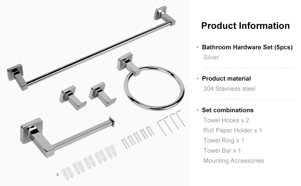 5 Pieces Polished Chrome Bathroom Hardware Accessories Set,Stainless Steel 23.6