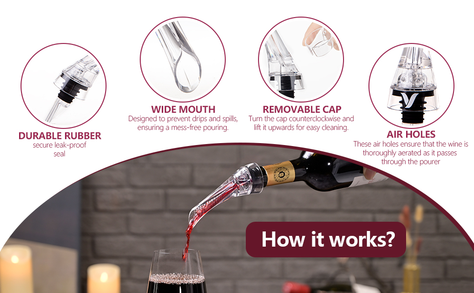 Wine Aerator Pourer Spout Diffuser - Wine Decanter with Aerator Attaches to Wine Bottle for Enhanced Flavor | Premium Quality Wine Air Aerator with Reusable Silicone Wine Stopper | No Drip or Spill