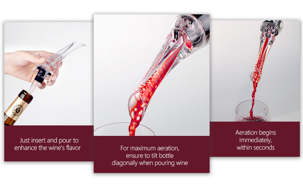 Wine Aerator Pourer Spout Diffuser - Wine Decanter with Aerator Attaches to Wine Bottle for Enhanced Flavor | Premium Quality Wine Air Aerator with Reusable Silicone Wine Stopper | No Drip or Spill