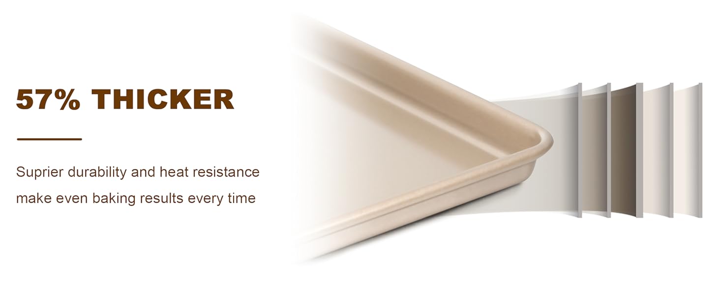 Baking Sheet Pan Set of 3, Commercial Cookie Sheets for Baking, Nonstick Half/Quarter/Jelly Roll Pans Replacement Toaster Oven Tray, Heavy Duty & Easy Clean, Champagne Gold