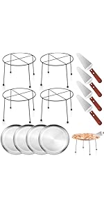 12 Pcs Pizza Stand Set: 4 Metal Stands, 4 Pizza Pans, 4 Spatulas for Weddings, Party(Gold,Round)
