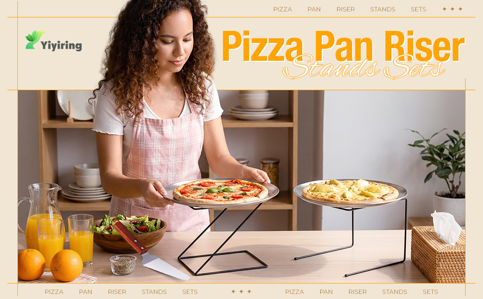 12 Pcs Pizza Stand Set: 4 Metal Stands, 4 Pizza Pans, 4 Spatulas for Weddings, Party(Gold,Round)