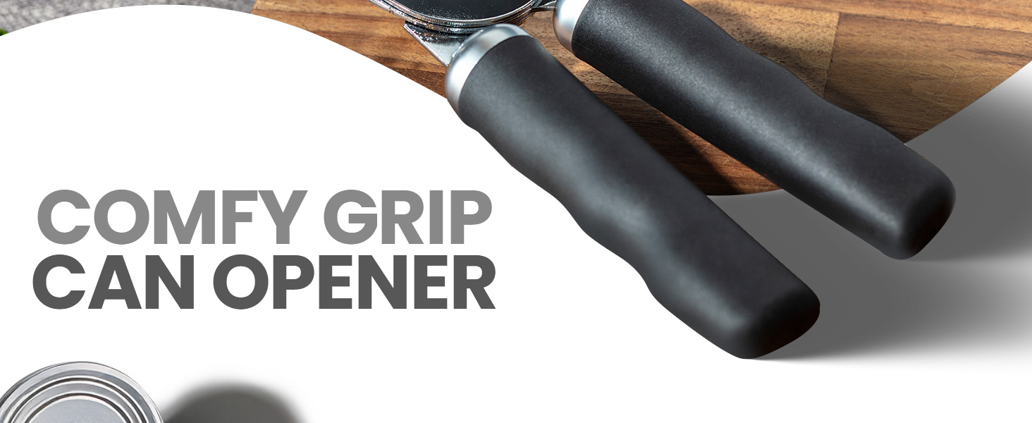 Zulay Kitchen Heavy Duty Stainless Steel Can Opener Manual with Bottle Opener - Rust Proof Manual Can Opener With Turn Knob & Comfy Soft Grip Handles - Black