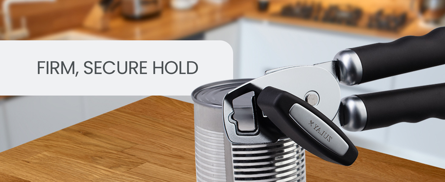 Zulay Kitchen Heavy Duty Stainless Steel Can Opener Manual with Bottle Opener - Rust Proof Manual Can Opener With Turn Knob & Comfy Soft Grip Handles - Black