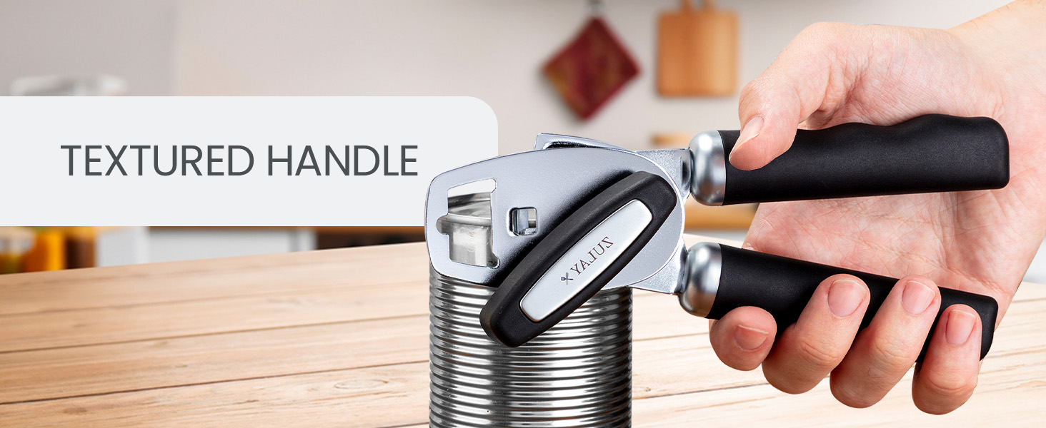 Zulay Kitchen Heavy Duty Stainless Steel Can Opener Manual with Bottle Opener - Rust Proof Manual Can Opener With Turn Knob & Comfy Soft Grip Handles - Black