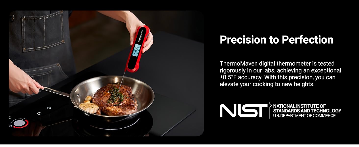 Professional 3X Faster 0.5sec Instant Read Meat Thermometer Digital, High Accuracy ±0.5°F, IP67 Waterproof, Auto Wake/Sleep & Rotate Display, NSF & NIST Certified, Backlight Fry Oil Candy Thermometer