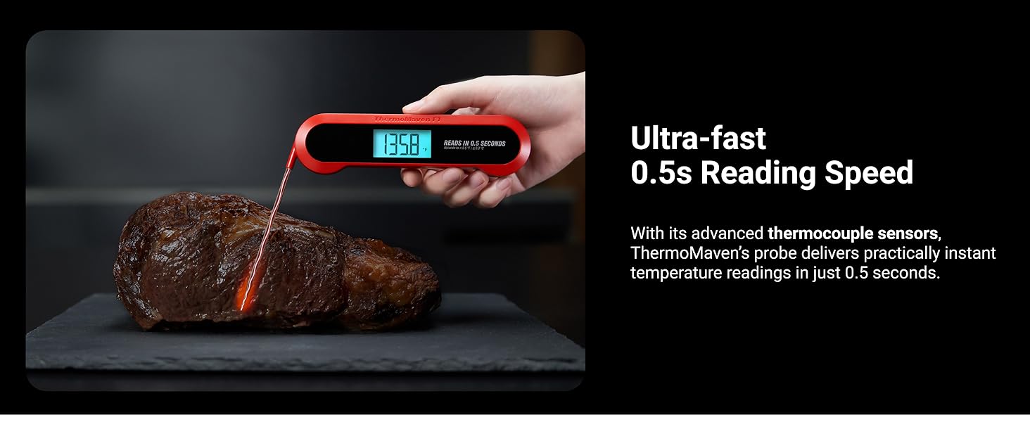 Professional 3X Faster 0.5sec Instant Read Meat Thermometer Digital, High Accuracy ±0.5°F, IP67 Waterproof, Auto Wake/Sleep & Rotate Display, NSF & NIST Certified, Backlight Fry Oil Candy Thermometer