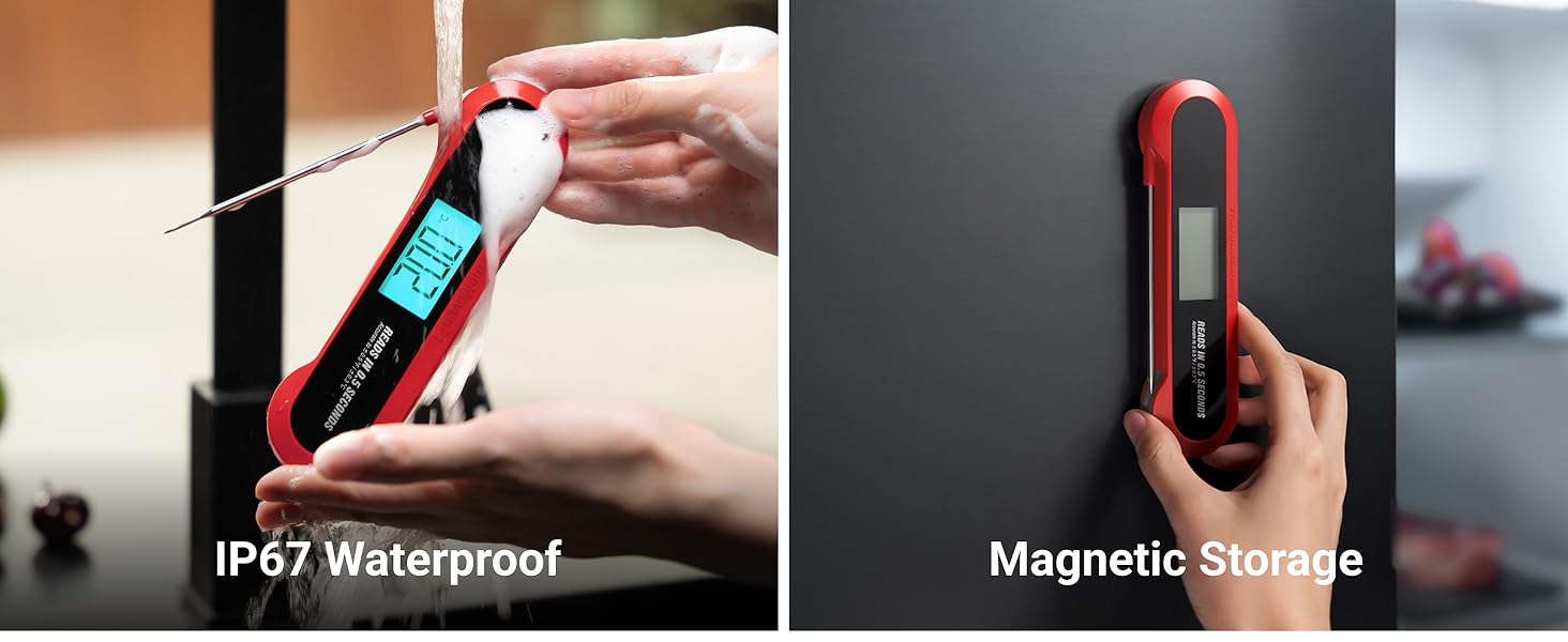 Professional 3X Faster 0.5sec Instant Read Meat Thermometer Digital, High Accuracy ±0.5°F, IP67 Waterproof, Auto Wake/Sleep & Rotate Display, NSF & NIST Certified, Backlight Fry Oil Candy Thermometer