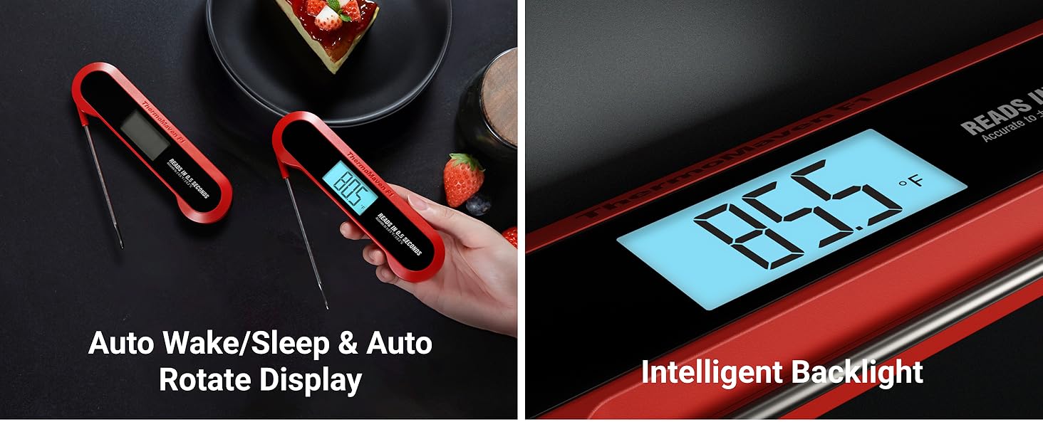Professional 3X Faster 0.5sec Instant Read Meat Thermometer Digital, High Accuracy ±0.5°F, IP67 Waterproof, Auto Wake/Sleep & Rotate Display, NSF & NIST Certified, Backlight Fry Oil Candy Thermometer