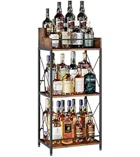 KLM Liquor Bottle Display Shelf, Coffee Syrup Rack Organizer, 3 Step Countertop Liquor Wine Rack, mini bar,liquor cabinet, Home Retro Bar Shelf Stand for Liquor Whiskey, Spirits