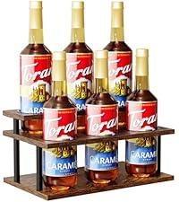 KLM Liquor Bottle Display Shelf, Coffee Syrup Rack Organizer, 3 Step Countertop Liquor Wine Rack, mini bar,liquor cabinet, Home Retro Bar Shelf Stand for Liquor Whiskey, Spirits