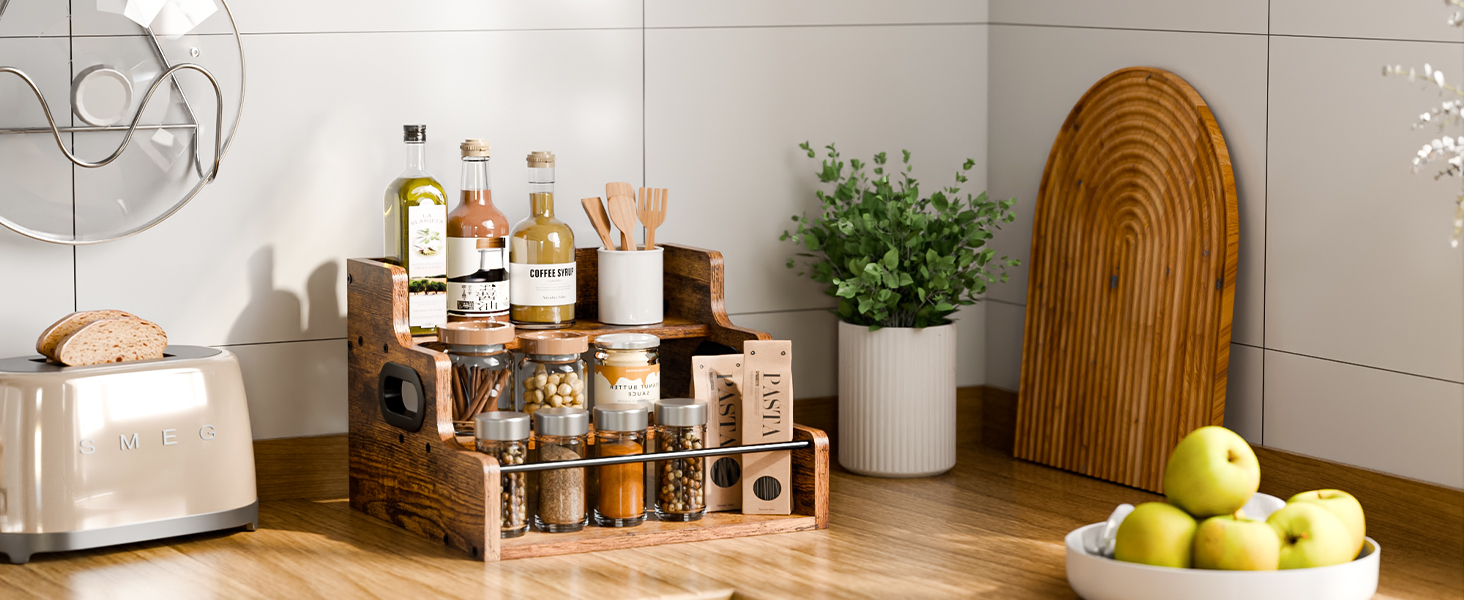 KLM Liquor Bottle Display Shelf, Coffee Syrup Rack Organizer, 3 Step Countertop Liquor Wine Rack, mini bar,liquor cabinet, Home Retro Bar Shelf Stand for Liquor Whiskey, Spirits