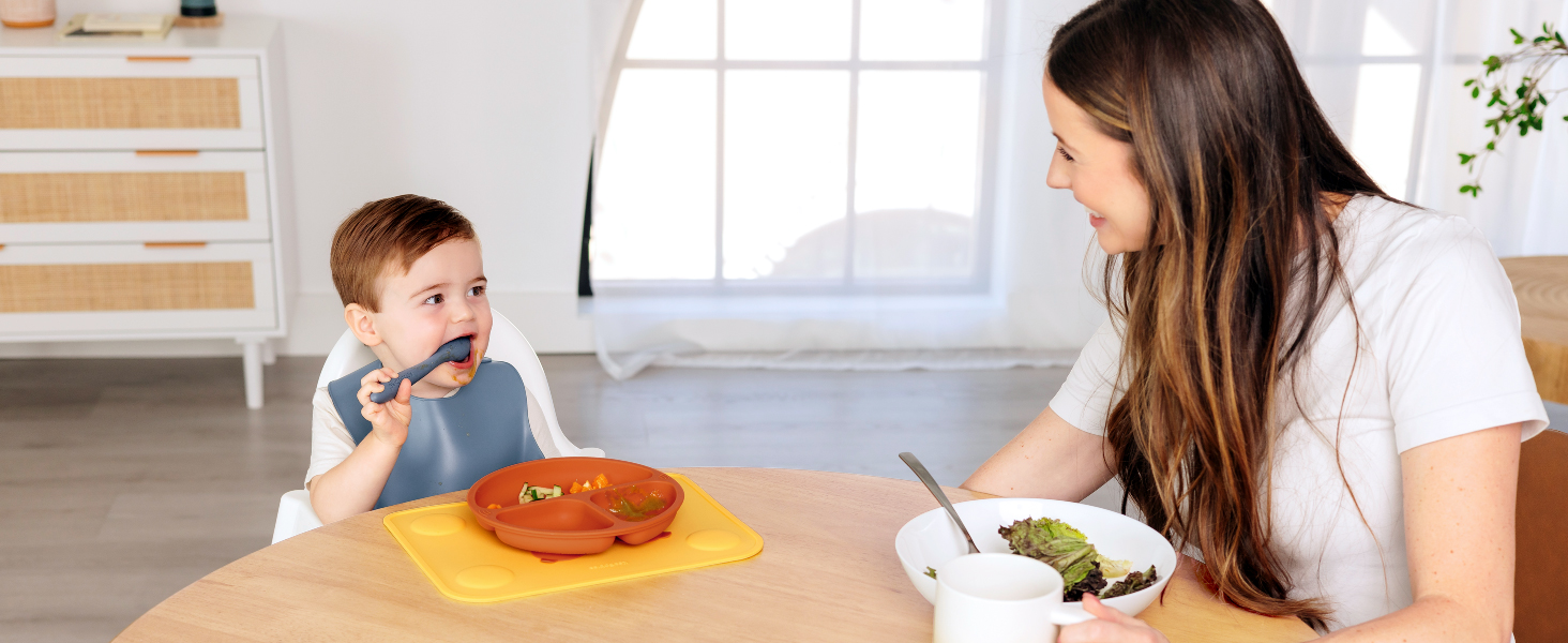 KeaBabies 2pk Silicone Placemats for Toddlers, Kids - 12x9 Non Slip Suction Baby Silicone Placemat for Restaurants, Dining Table,Travel, Easy to Clean, Food Grade/BPA-Free,Small Baby Table Mat(Slate)