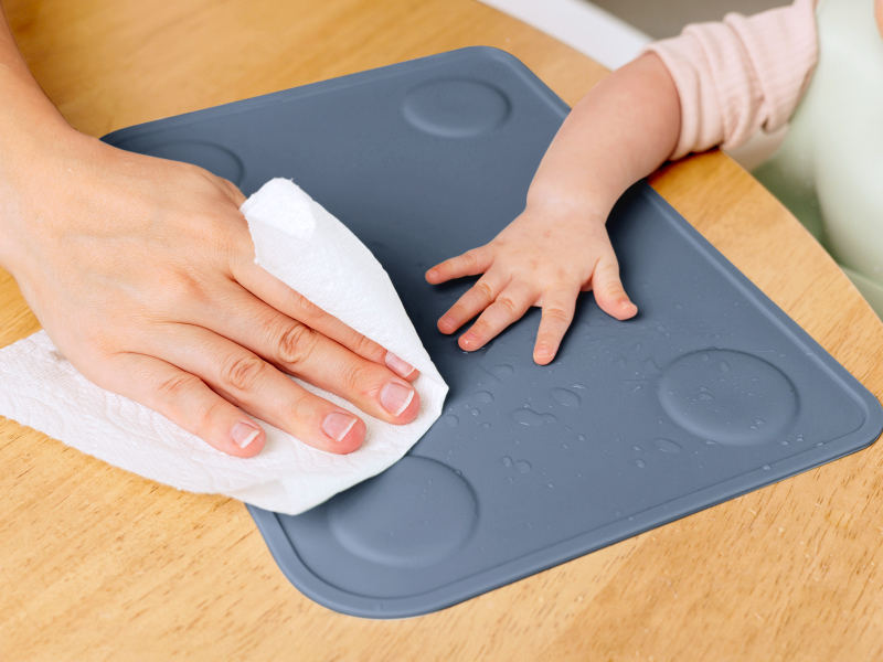 KeaBabies 2pk Silicone Placemats for Toddlers, Kids - 12x9 Non Slip Suction Baby Silicone Placemat for Restaurants, Dining Table,Travel, Easy to Clean, Food Grade/BPA-Free,Small Baby Table Mat(Slate)