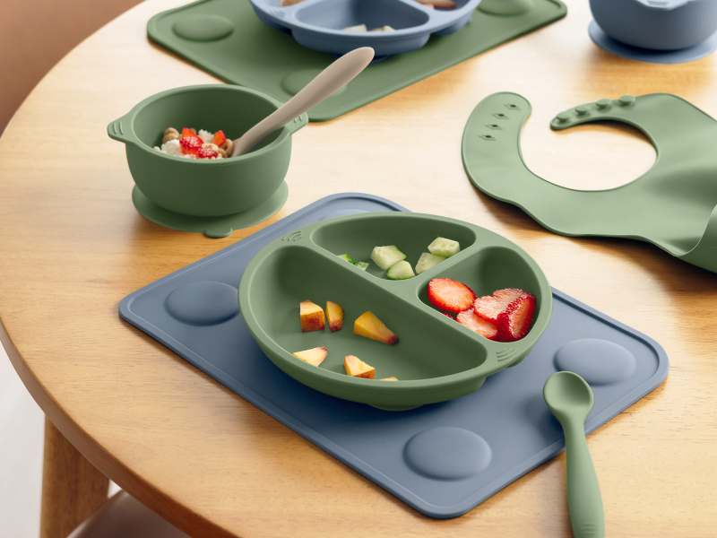 KeaBabies 2pk Silicone Placemats for Toddlers, Kids - 12x9 Non Slip Suction Baby Silicone Placemat for Restaurants, Dining Table,Travel, Easy to Clean, Food Grade/BPA-Free,Small Baby Table Mat(Slate)