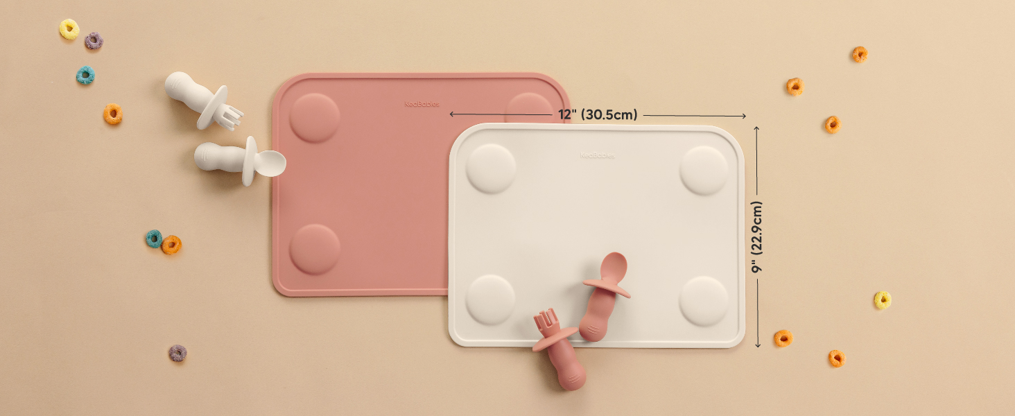 KeaBabies 2pk Silicone Placemats for Toddlers, Kids - 12x9 Non Slip Suction Baby Silicone Placemat for Restaurants, Dining Table,Travel, Easy to Clean, Food Grade/BPA-Free,Small Baby Table Mat(Slate)