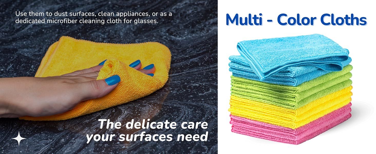 Microfiber Cleaning Cloth 12 Pack - 12 x 12 inches - Rags for Cleaning House Streak-Free Wipes for Screens, Dusting & Appliances - Premium Micro Fiber Cloth for Cleaning