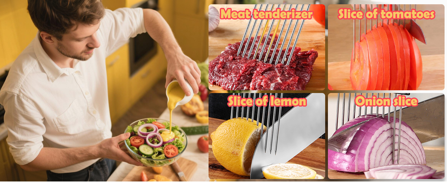 Hendiy Onion Slicer Holder, Large Onion Holder for Slicing Stainless Steel Tomato Cutter Vegetable Slicer Cutter Holder for Potato and Avocados, Eggs, Assistant Tool for Slicing Lemon