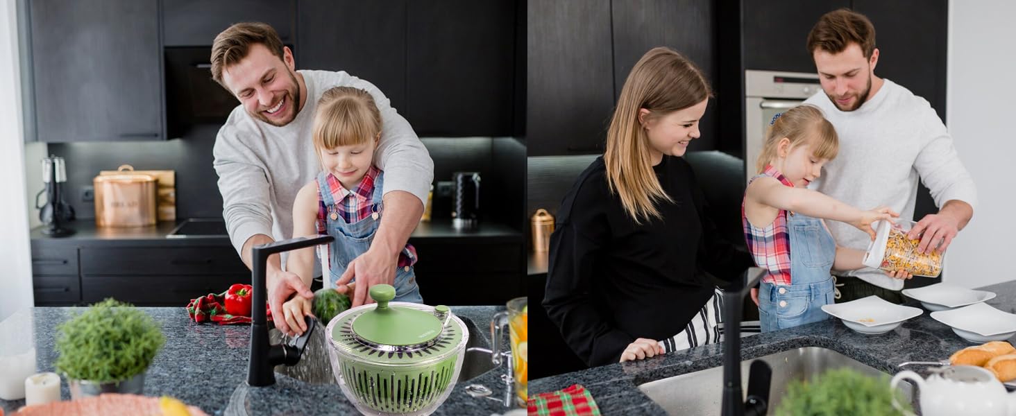 SUSTEAS Salad Spinner Large, Vegetables Wash Bowl, Fruits & Herb Lettuce Dryer with 5 Blade Slicer Egg Yolk Strainer Shredder for Efficient Salad Preparation and Food Washing, 4.25Qt