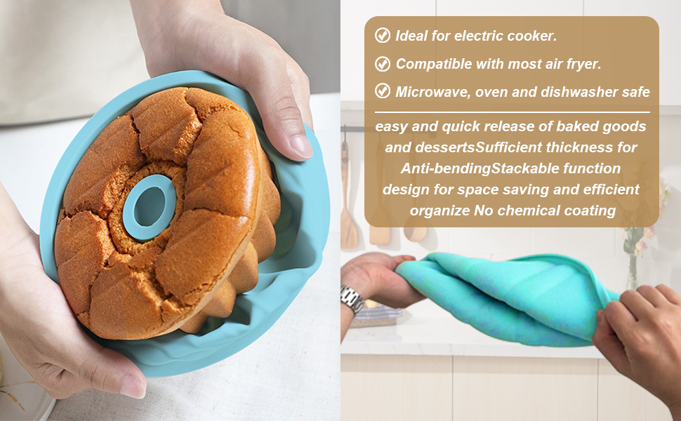 10 Inch Round Silicone Cake Pan, Non-Stick Silicone Baking Mold, Bakeware for Cake, Jello, Gelatin (Red, 1 Pack)