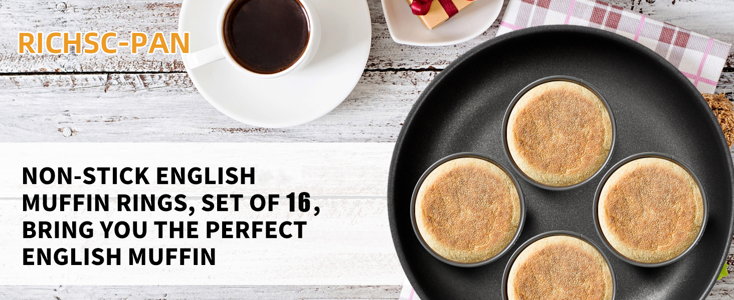 Crumpet Rings, 16Pack Nonstick English Muffin Ring, Outer diameter 4 Inch+3.3Inch Food-Grade Stainless Steel Tart Rings. More Convenient to Take the Food of The Bakery Ring Mold.