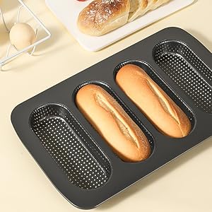 Hot Dot Bun Pan, Carbon Steel Non-Stick Baguette Pan Bread Mold Mini Baguette Sandwich Baking Tray for Oven Baker