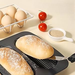 Hot Dot Bun Pan, Carbon Steel Non-Stick Baguette Pan Bread Mold Mini Baguette Sandwich Baking Tray for Oven Baker