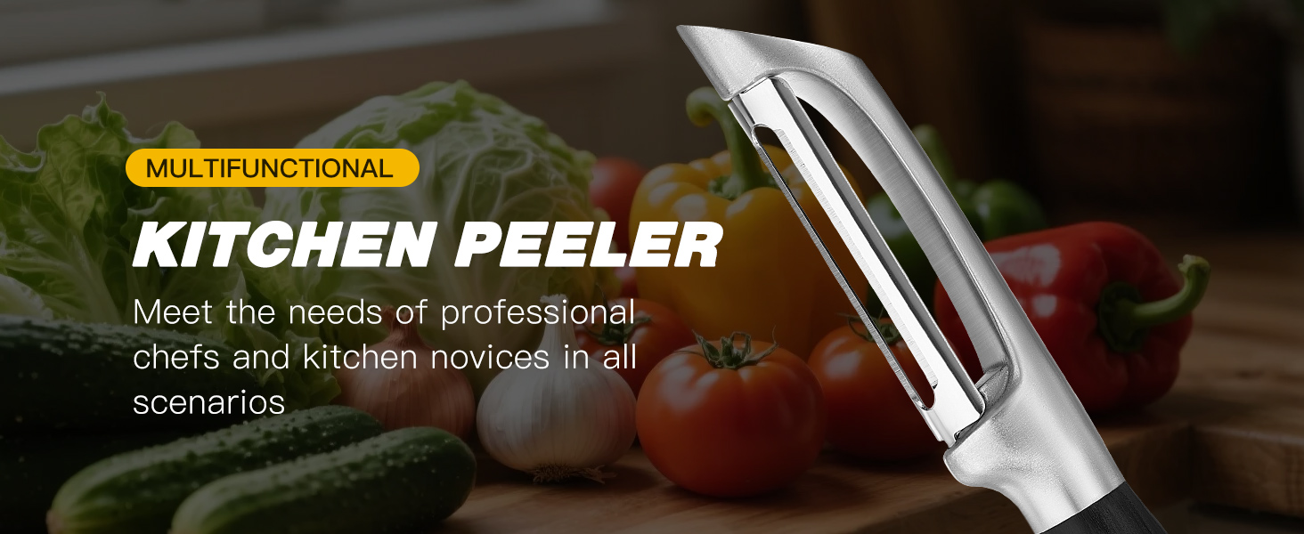 KULUNER 304 Stainless Steel Multi-Function Kitchen Peeler - With Solid Wood Handle, Sharp & Durable Blade, Effortlessly Peels Vegetables and Fruits, Essential Kitchen Tool