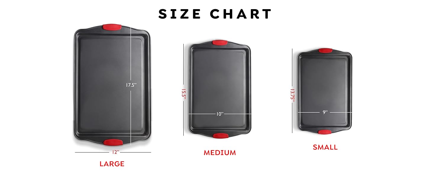 Baking Sheet Set, 3-Piece Cookie Sheet Set with Silicone Handles, Steel Baking Pans Set, Durable Baking Sheets for Oven, BPA Free Cookie Sheets for Baking Nonstick Set, Sheet Pan - Black Baking Pan