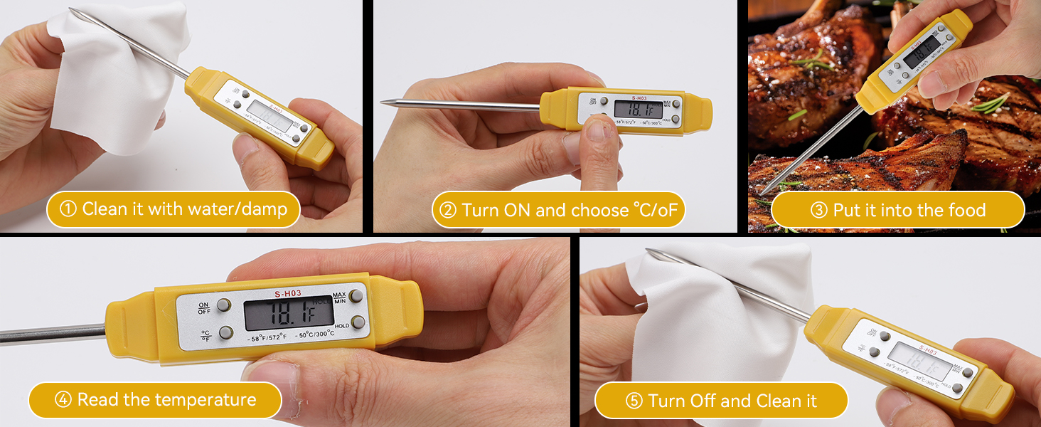 Akozon Digital Food Thermometer Automatic Calibration Pen High Accuracy Electronic Pocket Thermometer Yellow Home and Family Appliance and Decor