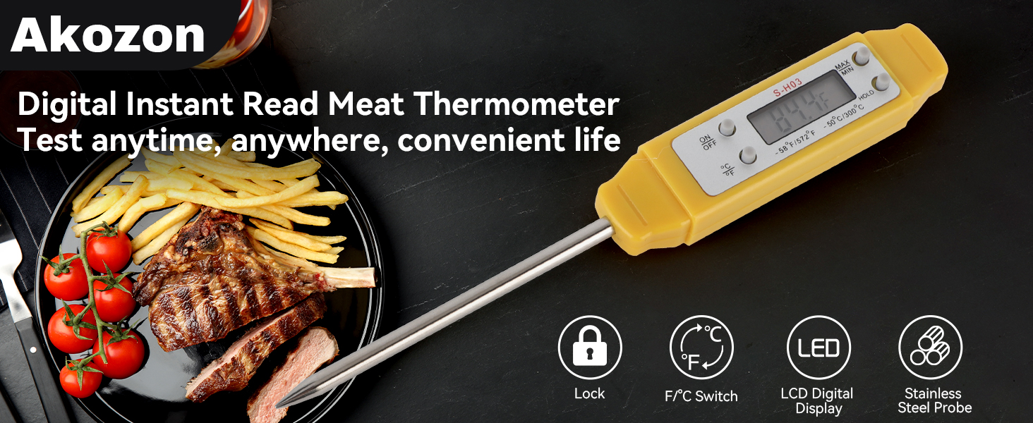 Akozon Digital Food Thermometer Automatic Calibration Pen High Accuracy Electronic Pocket Thermometer Yellow Home and Family Appliance and Decor