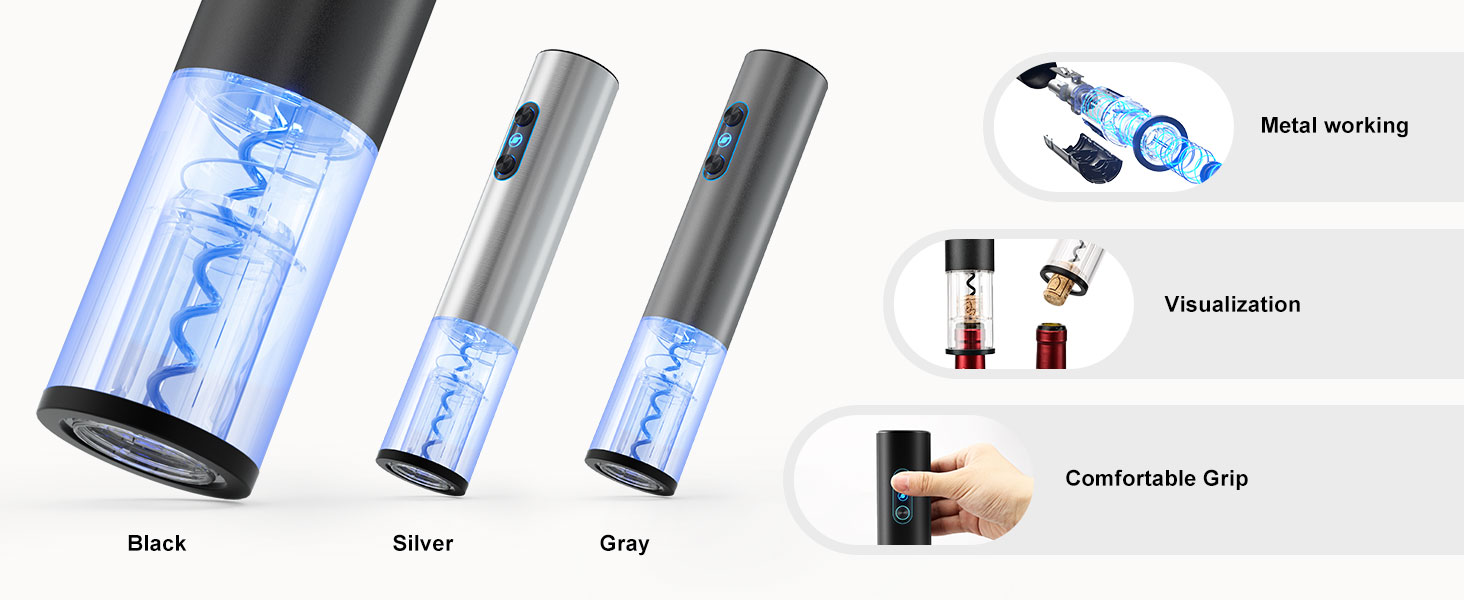 Electric Wine Opener, Rechargeable Cordless Wine Accessories, Stainless Steel Cordless Automatic Wine Bottle Corkscrew with Vacuum Stoppers, Foil Cutter for Home Party Wedding, Bars(Black)
