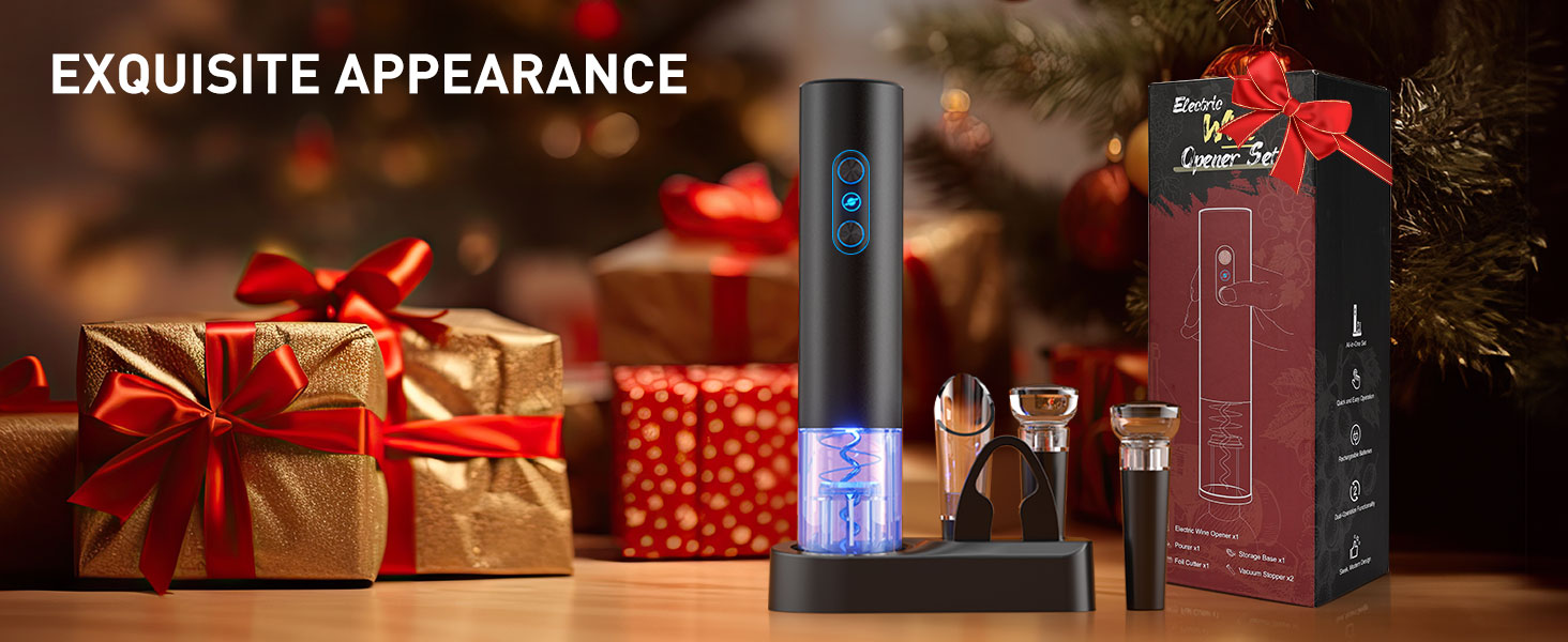 Electric Wine Opener, Rechargeable Cordless Wine Accessories, Stainless Steel Cordless Automatic Wine Bottle Corkscrew with Vacuum Stoppers, Foil Cutter for Home Party Wedding, Bars(Black)