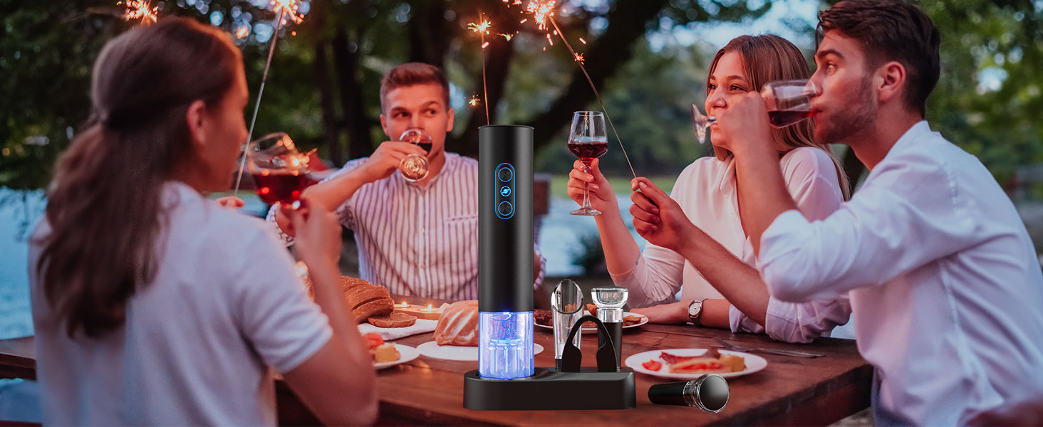Electric Wine Opener, Rechargeable Cordless Wine Accessories, Stainless Steel Cordless Automatic Wine Bottle Corkscrew with Vacuum Stoppers, Foil Cutter for Home Party Wedding, Bars(Black)