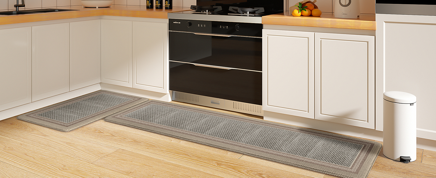 Kitchen Mats for Floor 2 Piece,Kitchen Floor Mats Cushioned Anti Fatigue,Farmhouse Kitchen Rugs Non Slip,Memory Foam Kitchen Mat for Kitchen Decor Office Laundry,Brown