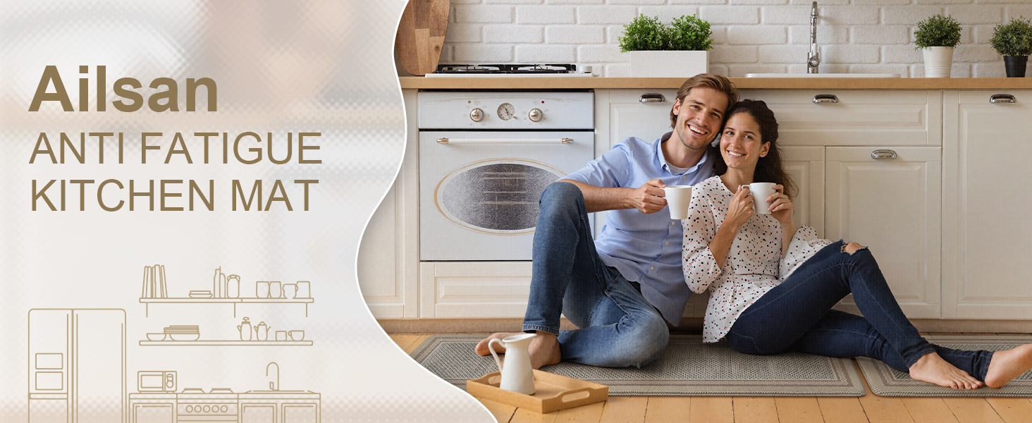 Kitchen Mats for Floor 2 Piece,Kitchen Floor Mats Cushioned Anti Fatigue,Farmhouse Kitchen Rugs Non Slip,Memory Foam Kitchen Mat for Kitchen Decor Office Laundry,Brown