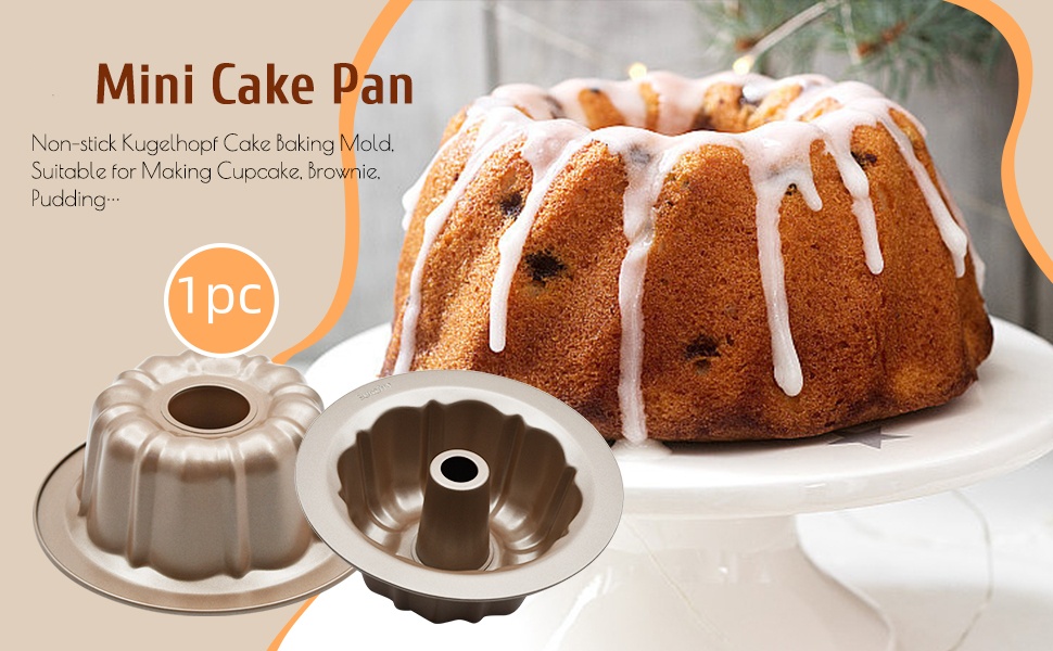 4.5'' Mini Bundt Cake Pan, Carbon Steel Round Fluted Tube Cake Pan, Non-stick Kugelhopf Cake Baking Mold for Cupcake Brownie Pudding (1pc, 4.5'')