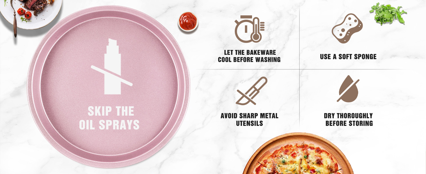 KITESSENSU Baking Pans Sets, Nonstick Bakeware Sets 7-Piece with Round/Square Cake Pan, Loaf Pan, Muffin Pan, Cookie Sheet, Roast Pan, Cooling Rack, Carbon Steel Bake Set Pink