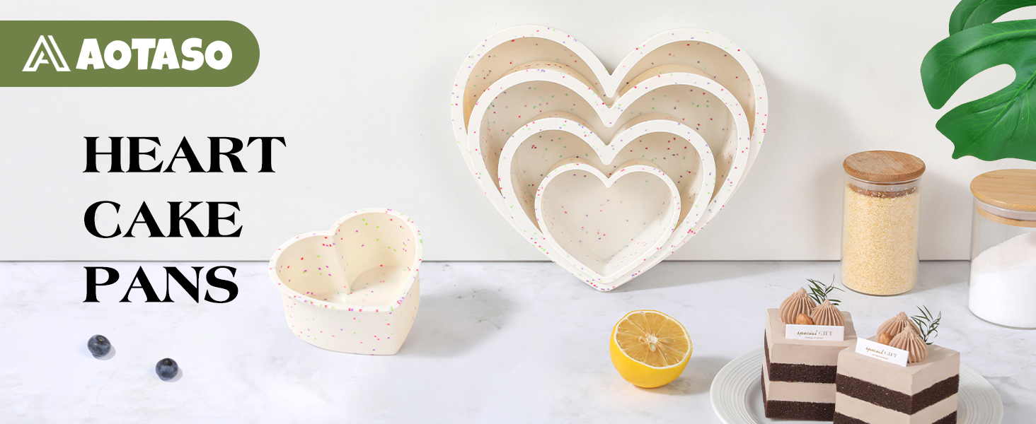 Silicone Heart Shaped Cake Pans 10 Inch Large Heart Cake Pan Nonstick Silicone Heart Molds for Baking (2 Pcs Set, Cream)